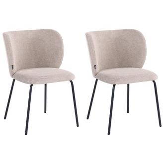 Beliani Conjunto De 2 Sillas De Comedor Tapizadas Sin Reposabrazos Dise&ntilde;o Retro Base De Metal Gris Pardo Calera