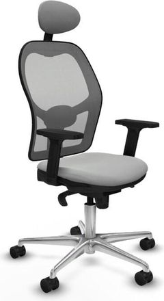 Piqueras y Crespo Jorquera Sincro Malla Gris Similpiel Gris Claro Brazos 2d Base Aluminio Cabecero Fijo Ruedas 65mm Nailon