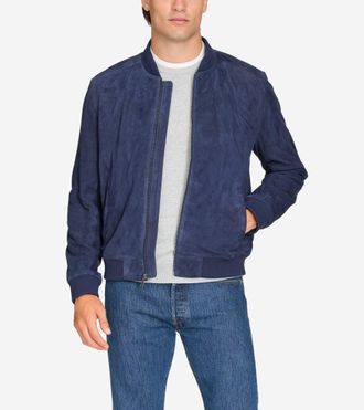 Cole Haan Mens Zip-Up Suede Jacket - Blue Size Medium