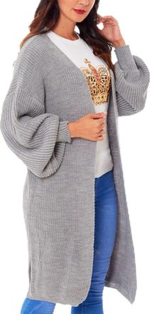 Generic Womens Chunky Knitted Longline Cardigan - Open Front Balloon Sleeve Maxi Coatigan with Pockets, Oversized Winter Sweater (UK, Numeric, 8, 20, Regular,