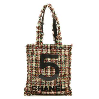 Chanel No.5 Black Multi-Color Tweed Patent Leather Shoulder Bag Tote Bag (Pre-Owned)