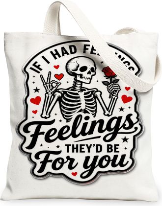 Generic Vintage Skeleton Canvas Tote Bags, Artistic Skull Design Reusable Grocery Bags, Lightweight Washable Shoulder Strap Canvas, White, 13x15 Inch