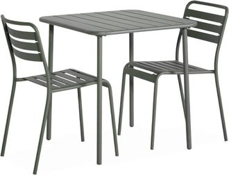 Sweeek Mesa de jardín de metal con 2 sillas, verde kaki