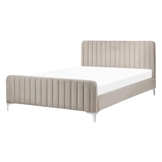 Beliani Cama Con Somier De Terciopelo Gris Pardo 140 X 200 Cm Acolchado Patas Metal Lunan
