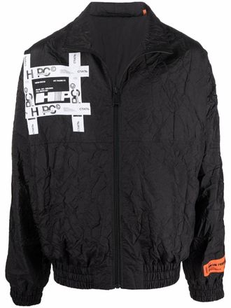 Heron Preston logo-print crinkled windbreaker - men - Polyester/Polyamide/Polyester - M - Black