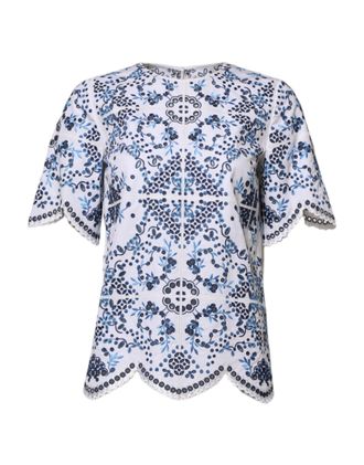 Dolce & Gabbana Blue Lace Eyelet Crew Neck Blouse Womens Top (Pre-Owned)