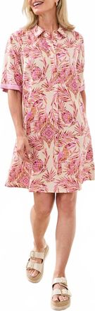 Tribal 1/2 Sleeve Buttton Front Dress In Pink
