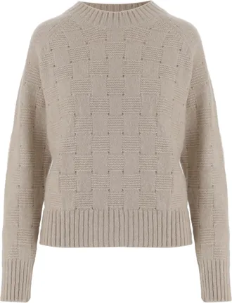 Allude Beige Checkerboard Knit Sweater