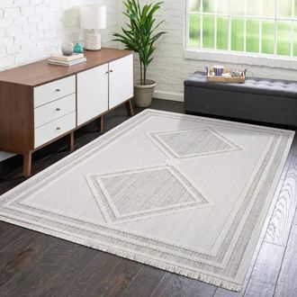 Carpet City Teppich »LINDO 8853« rechteckig 11 mm Höhe Kurzflor, Hochtief-Muster/ 3D-Effekt, Fransen, Boho-Stil, Wohnzimmer