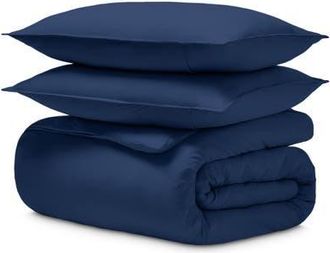Bare Home Organic Cotton Jersey Duvet Cover & Pillowsham Set in Dark Blue at Nordstrom, Size King