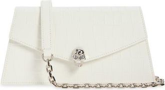 Alexander McQueen Mini Skull Croc Embossed Leather Crossbody Bag in White at Nordstrom