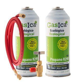 OEM Pack 2 Envases Refrigerante Ecol&oacute;gico Sustituto R22 R407c R410a R32 Kit Con Manguera Gas Org&aacute;nico De Alta Eficiencia