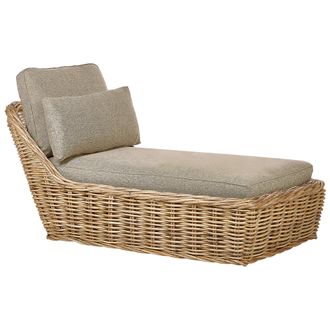 Beliani Tumbona De Jard&iacute;n De Rat&aacute;n Boho Tradicional Natural 3 Cojines Gris Pardo Belsito