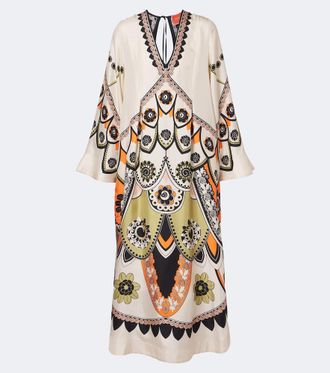 La DoubleJ Vestido midi Twin Flame de sarga de seda estampado