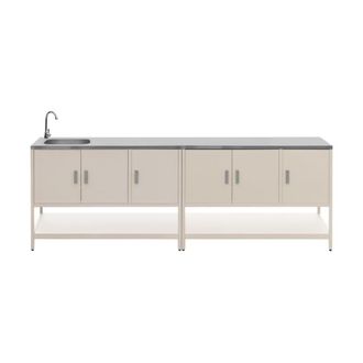 Sweeek Cocina exterior 2 m&oacute;dulos acero inoxidable, beige
