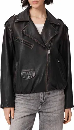 AllSaints Samina Leather Biker Jacket in Black/brown at Nordstrom, Size 10