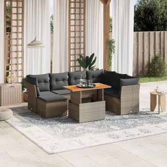 vidaXL Vidaxl - Set De Sof&aacute;s De Jard&iacute;n 8 Pzas Y Cojines Rat&aacute;n Sint&eacute;tico Gris