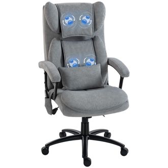 HOMCOM Homcom Silla De Oficina Con Masaje De Amasamiento De 4 Puntos, Respaldo Alto, Altura Ajustable, Asiento Amplio, Coj&iacute;n Lumbar, Basculante, Gris