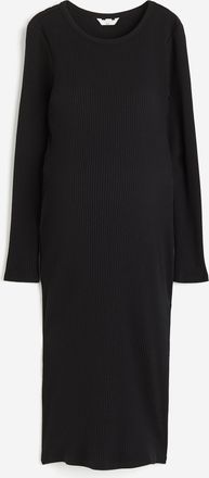 H&M MAMA Geripptes Kleid - Schwarz