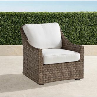 Frontgate Ashby Lounge Chair with Cushions in Putty Wicker - Standard, Glacier with Canvas Piping - Frontgate