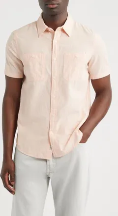 AG - Adriano Goldschmied Mason Classic Fit Short Sleeve Button-Up Work Shirt in Vintage Pink at Nordstrom, Size Xx-Large