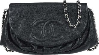 Chanel Timeless Half Moon Flap Caviar Black Leather Handbag (Pre-Owned)