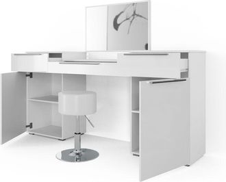 Vicco Tavolo da toeletta Lilli, Bianco, 190 cm con sgabello