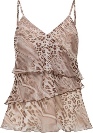 Blugirl Layered Ruffle Chiffon Top With Animal Print