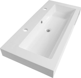 Marcel Breuer Solar Thick wastafel 100x46x10cm - 1 wasbak - 2 kraangaten - mineraalmarmer - zijdeglans wit