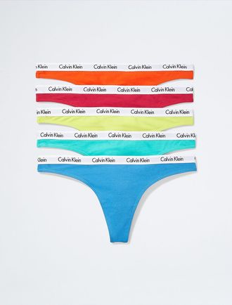 Calvin Klein Womens Carousel Logo Cotton 5-Pack Thong - Blue - XS
