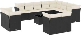 vidaXL Set De Sof&aacute;s De Jard&iacute;n Y Cojines 13 Pzas Rat&aacute;n Sint&eacute;tico Negro Vidaxl