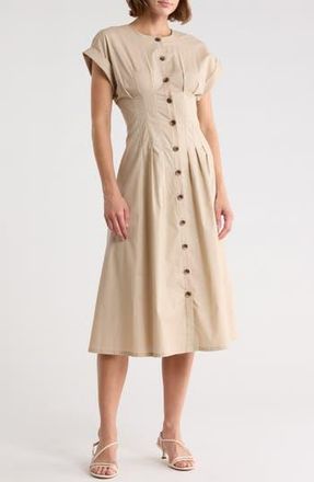 Calvin Klein Pintuck Fit and Flare Shirtdress in Khaki at Nordstrom Rack, Size 12
