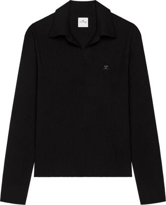 Courr&egrave;ges Geribbeld poloshirt met logo - Zwart