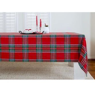 Solino Home Linen Tablecloth for Dining Table, Holiday and Everyday Dining Table Decor - Madras Holiday Plaid in Red at Nordstrom, Size Xx-Small