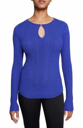 Santorelli CHARLENE Ribbed Keyhole Knit Top in Merino Wool in Violet Blue at Nordstrom, Size Medium