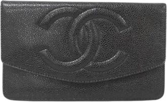 Chanel Pre-owned Clutches, female, Black, Size: ONE SIZE Pre-owned Timeless CC Caviar Skin Long Wallet