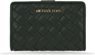 Michael Kors Accessoires, Dames, Groen, ONE Size, Leer, Woven Leather Wallet