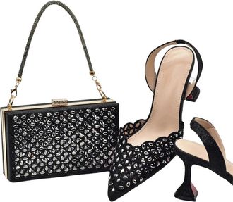 Generic Women Designer Shoes And Bags Decorated With Rhinestone Wedding Shoes Bag Set Pumps Women