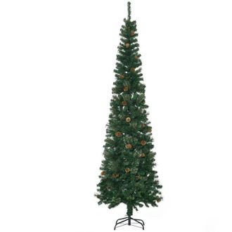 HOMCOM Rbol De Navidad 225 Cm &Aacute;rbol De Navide&ntilde;o De 706 Ramas &Aacute;rbol De Navidad Estrecho Forma De L&aacute;piz Con 56 Pi&ntilde;as Base Plegable Verde