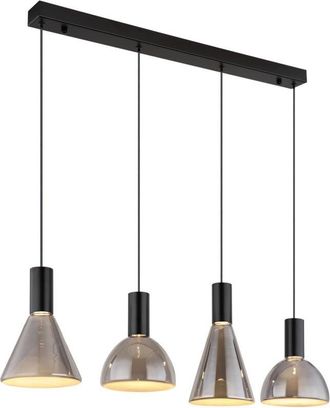 Globo Lighting Labora Lámpara de techo colgante de barra con pantalla de cristal ahumado negro mate, 4 LED, 3000 K