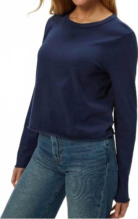 Michael Stars Aiko New Jersey Long Sleeve Raw Hem Crew Tee In Nocturnal