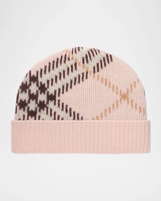 Burberry Check Cashmere Knit Beanie