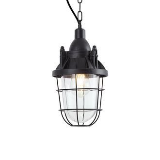 QAZQA Industrial L&aacute;mpara Colgante Industrial Negra - Cabin Vidrio /acero Alargada /redonda Adecuado Para Led Max. 1 X 15 Watt - Qazqa