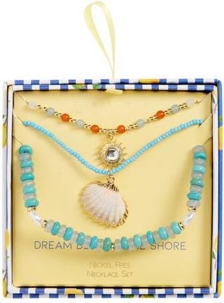 Leith Layered Shell Charm Beaded Necklace in Blue Multi- Gold at Nordstrom Rack