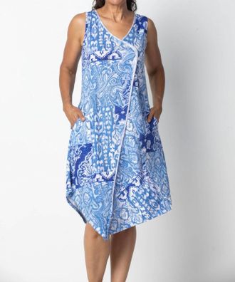 Habitat Cotton Paisley Asymmetrical Tank Dress In Denim