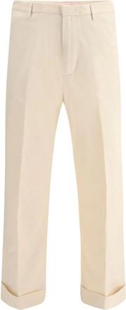 Valentino Wijde katoenen broek met zakken - Heren - Straight fit broeken - Beige - M - Katoen - Broeken