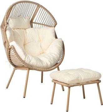 Beliani Poltrona da giardino in rattan naturale con cuscini in cotone bianco Murano