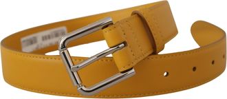 Dolce & Gabbana Womens Yellow Leather Silver Tone Logo Metal Buckle Belt
