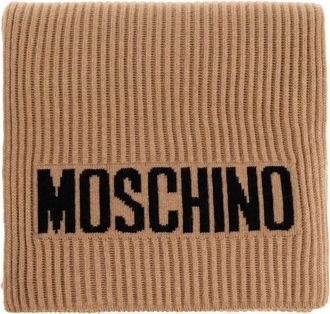 Moschino Sciarpa a coste con logo - Marrone