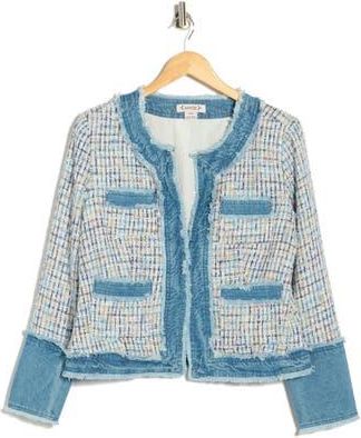 Nanette Lepore Denim Trim Boucl&eacute; Crop Jacket in Ice Multi/denim at Nordstrom Rack, Size X-Large